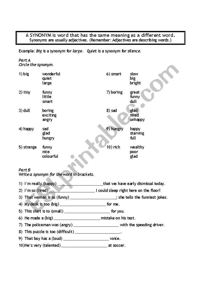 Synonyms and Antonyms worksheet