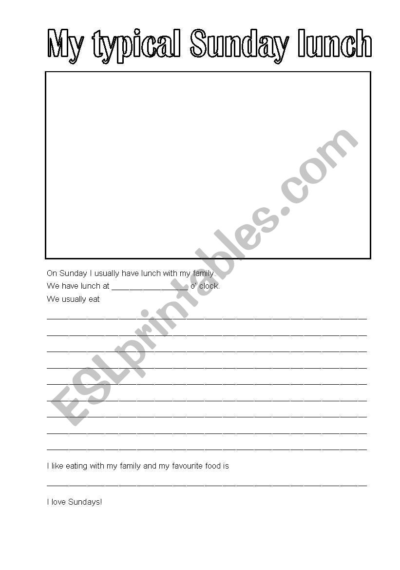 My Sunday lunch worksheet