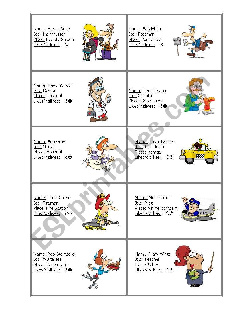 ID cards to practise WH questions dealing with jobs Set 1