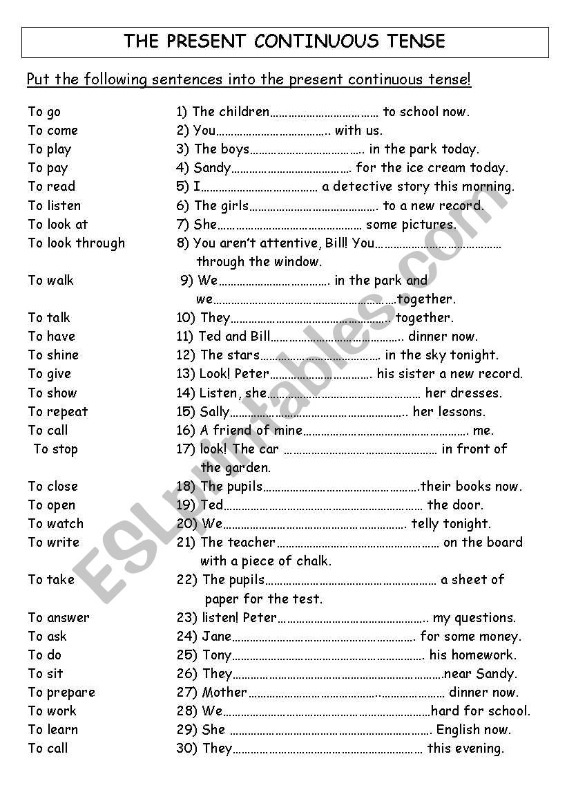 The present continuous tense worksheet