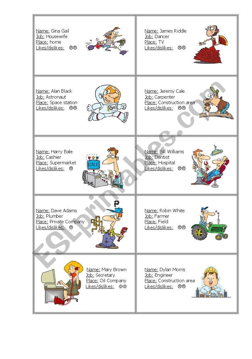 ID cards to practise WH questions dealing with jobs Set 2