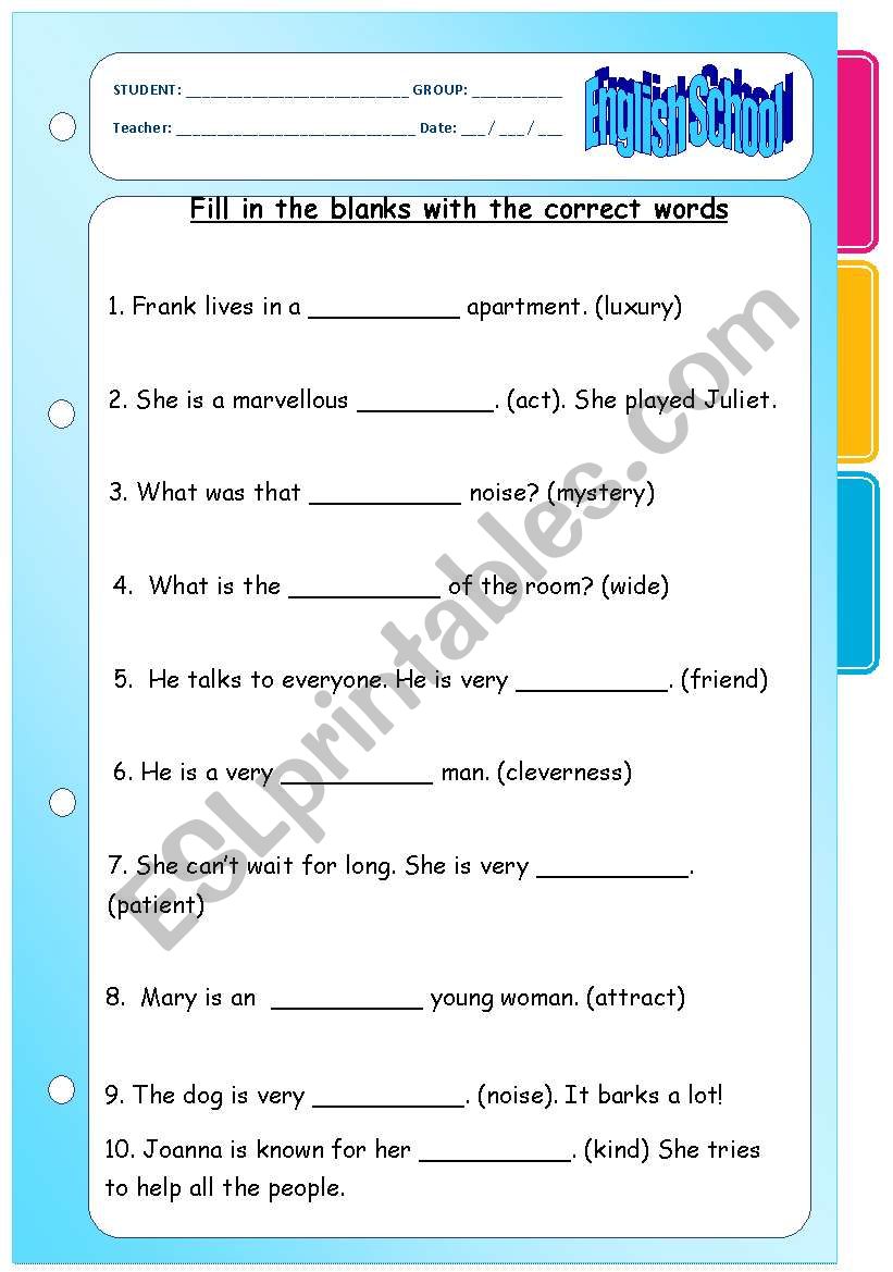 Word Derivatives2 worksheet