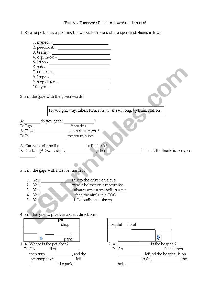 Places in town/ giving directions/ must,mustnt