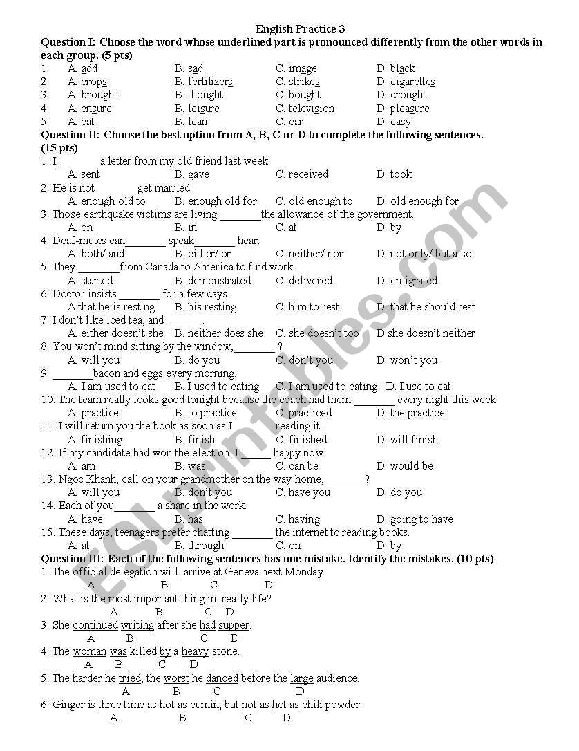 english practice worksheet