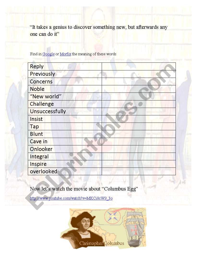 columbus egg worksheet