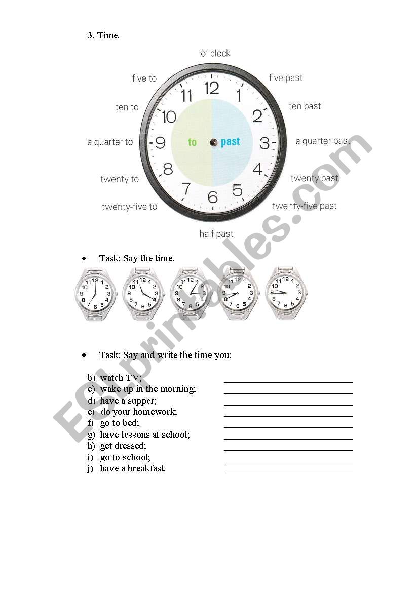 Time/Daily Activities worksheet