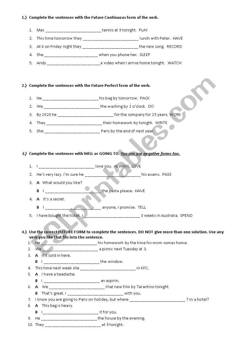 Future tenses worksheet