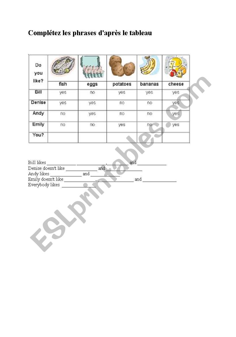 food worksheet