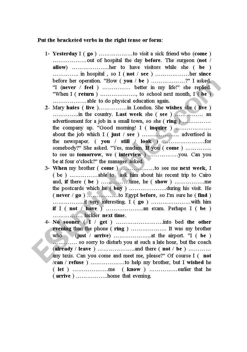 verb tenses worksheet