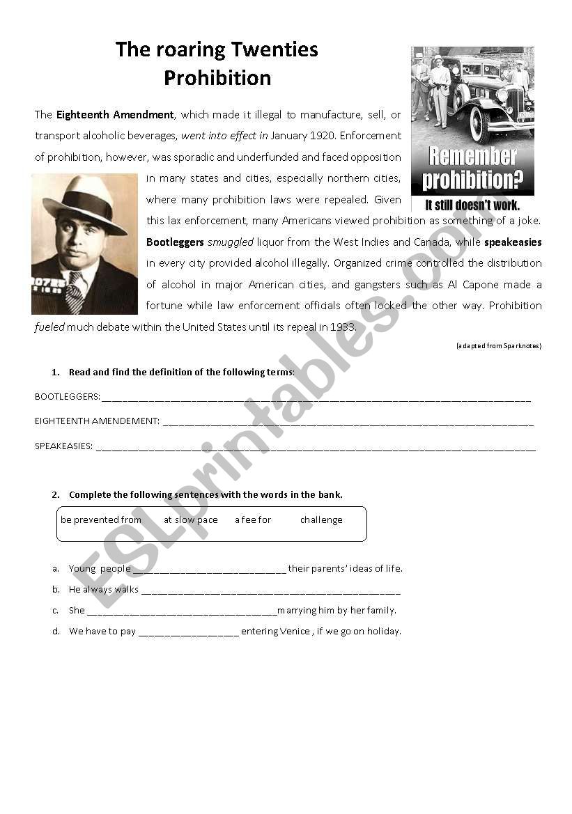 Prohibition (1920s) worksheet