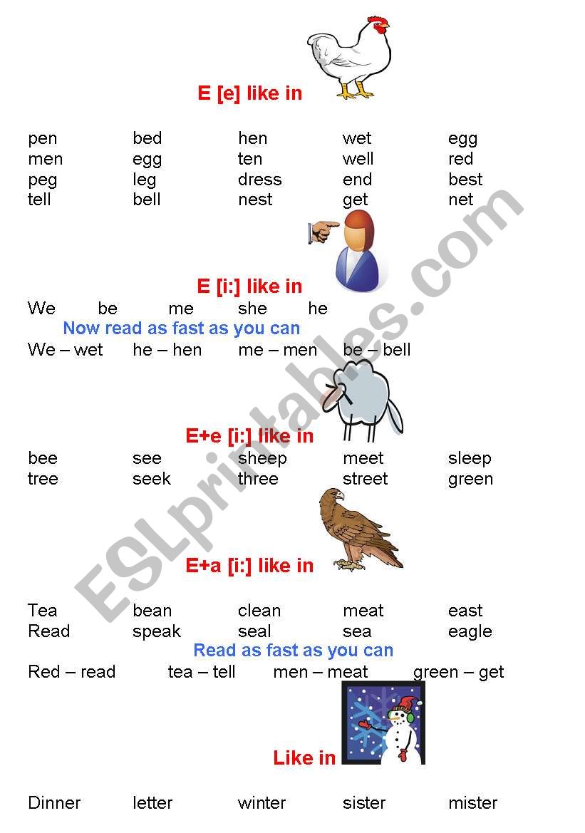 main rules for reading (E) worksheet