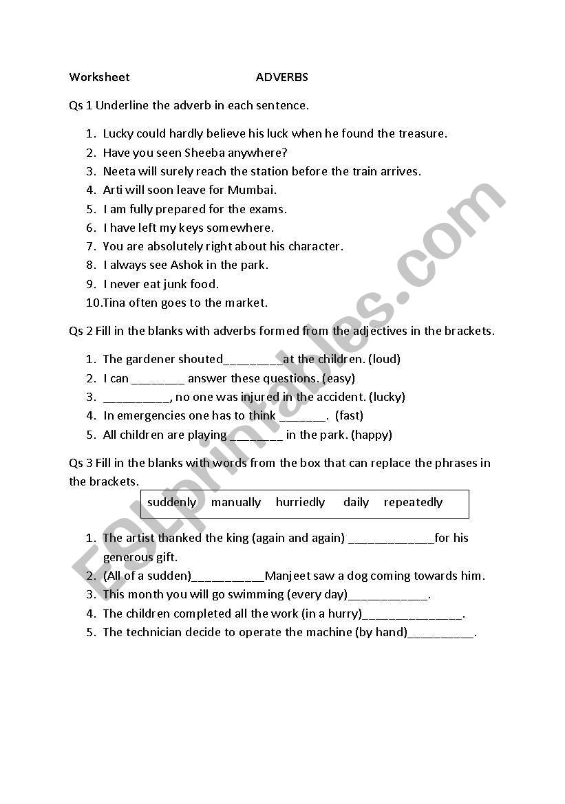 adverb practice worksheet