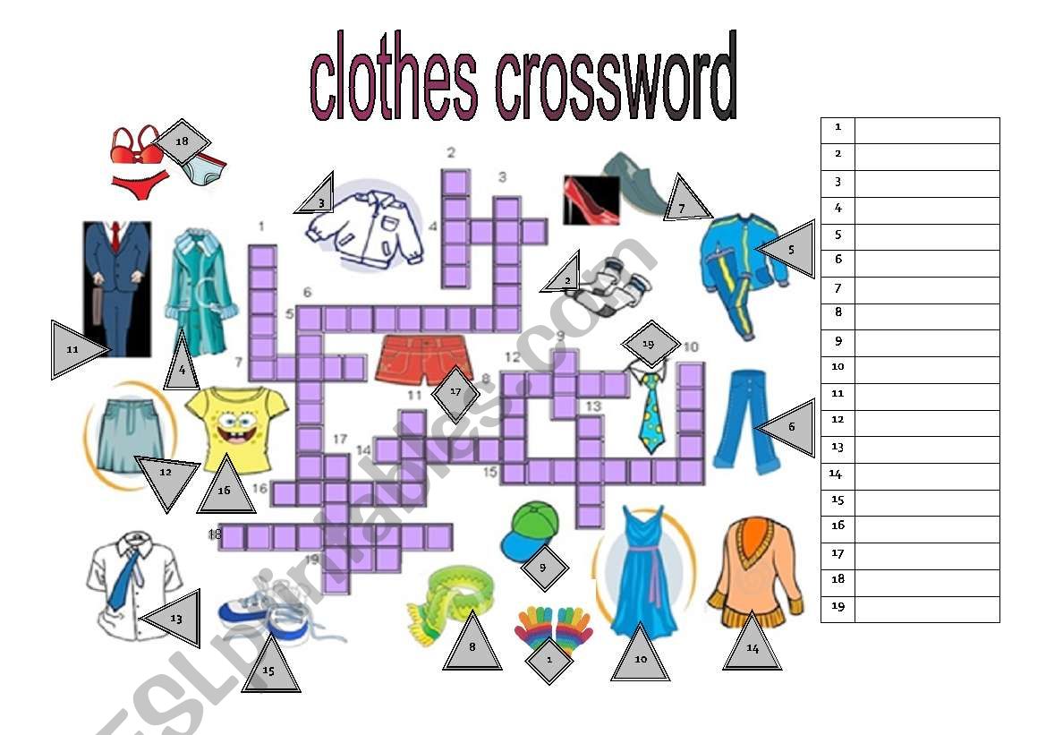 CLOTHES CROSSWORD worksheet