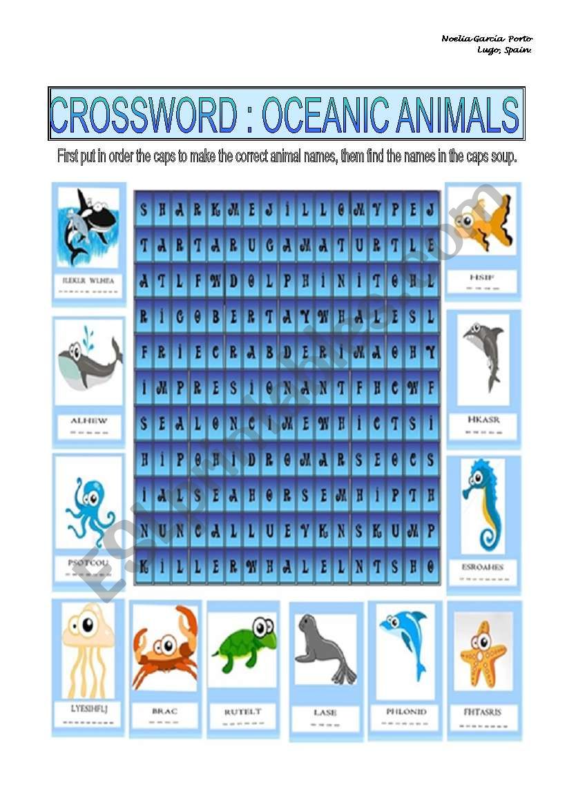 oceanic animals crossword worksheet