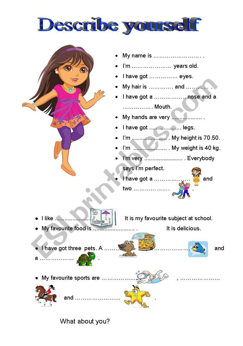 describe yourself-girl worksheet