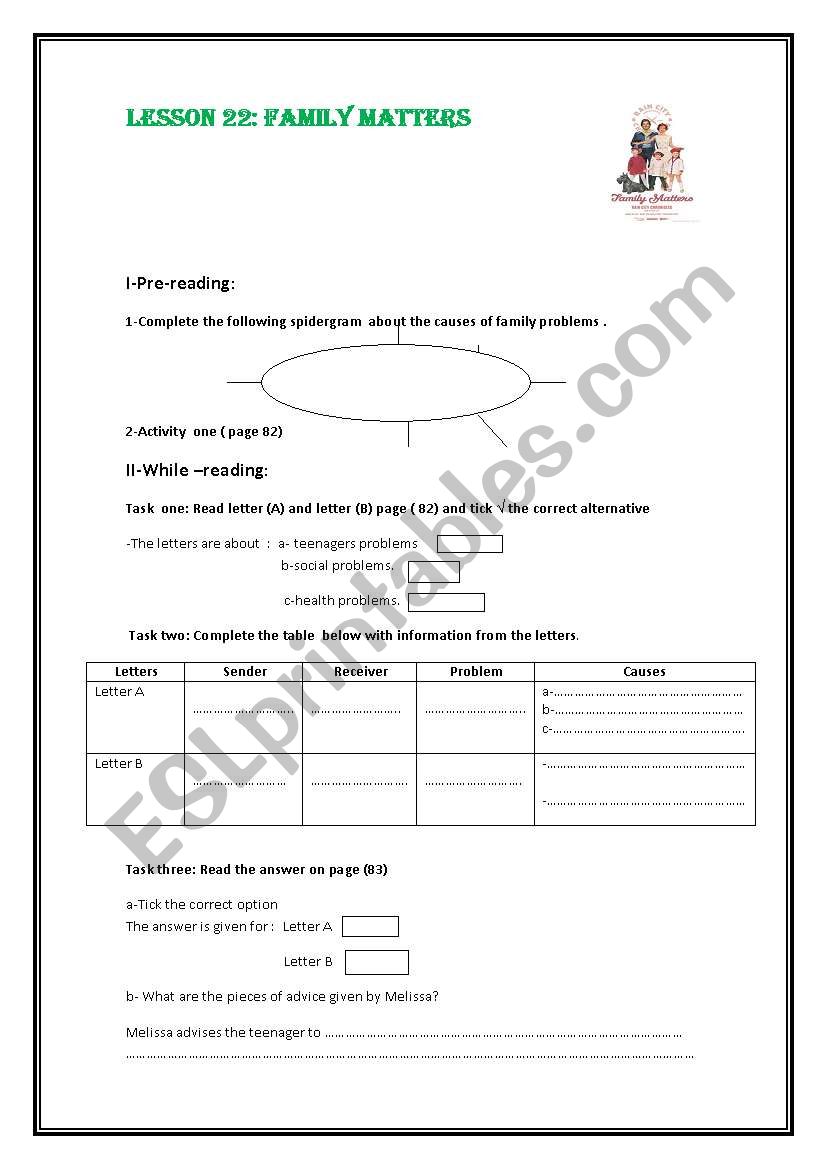 Family matters worksheet