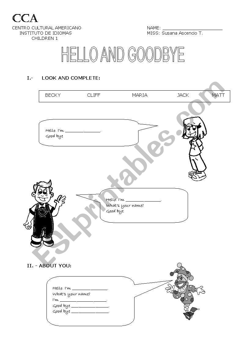 hello and goodbye worksheet