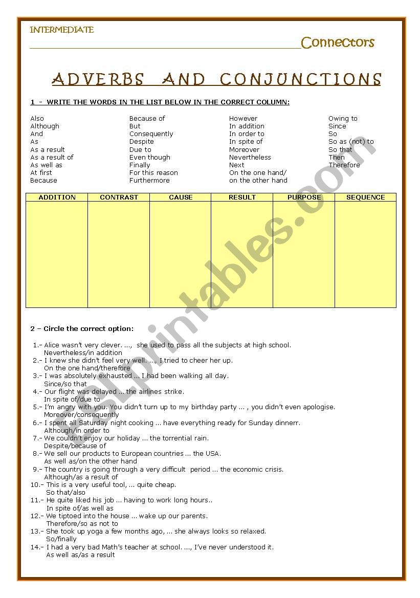 Connectors: Adverbs and Conjunctions