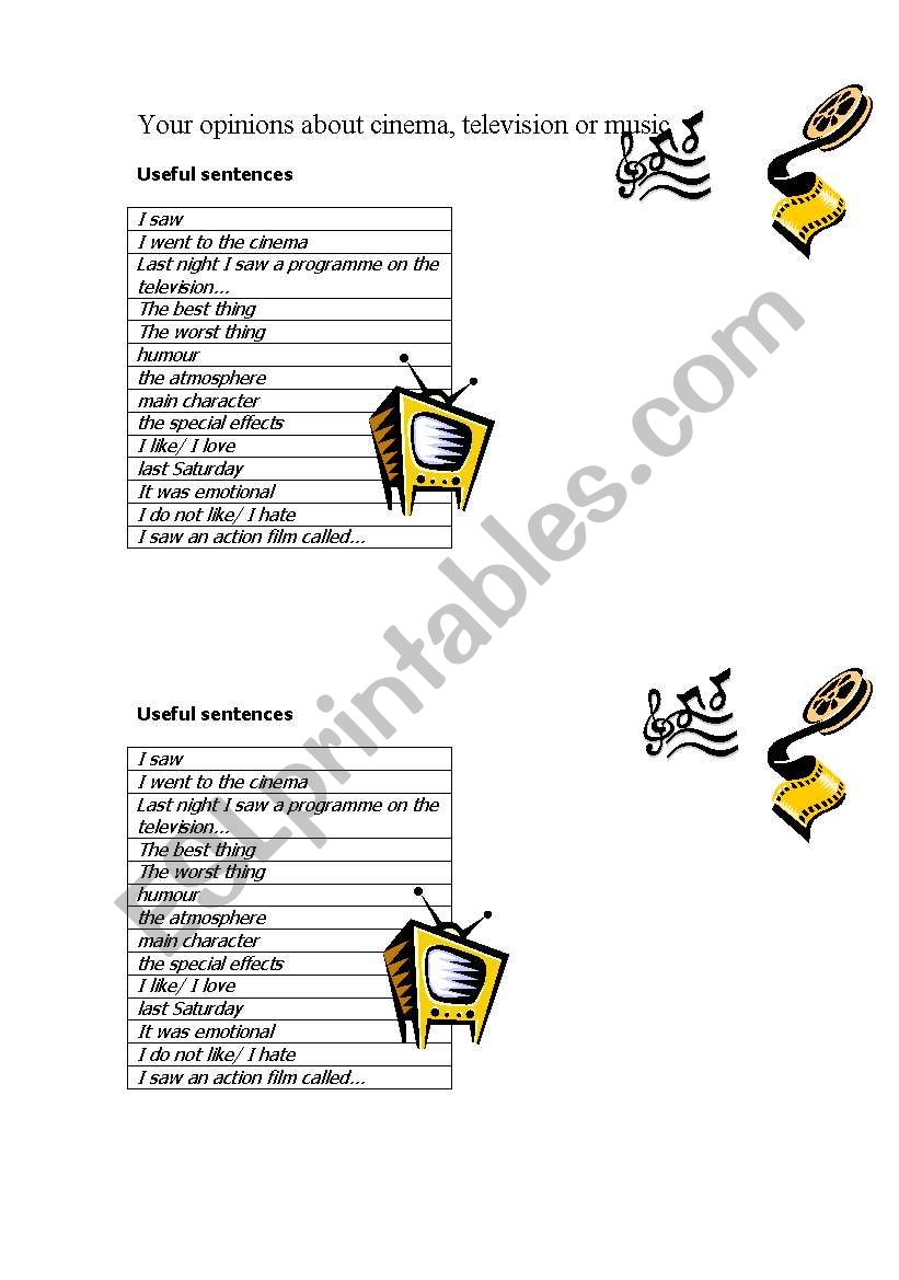useful sentences to talk about the cinema,tv and music