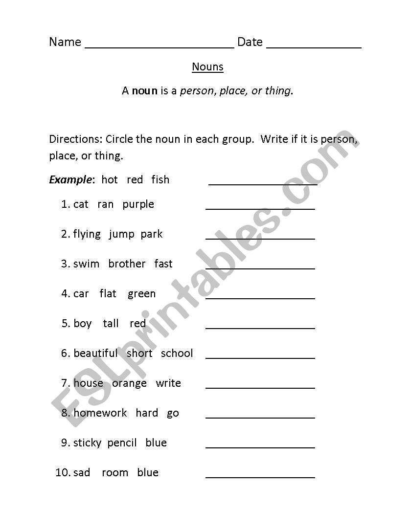 English worksheets Person, Place, or Thing?