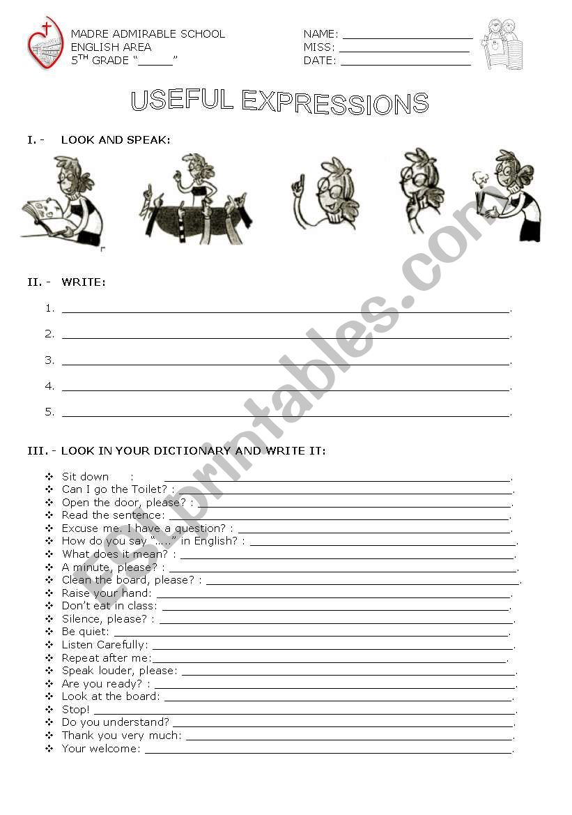 Useful Expressions worksheet