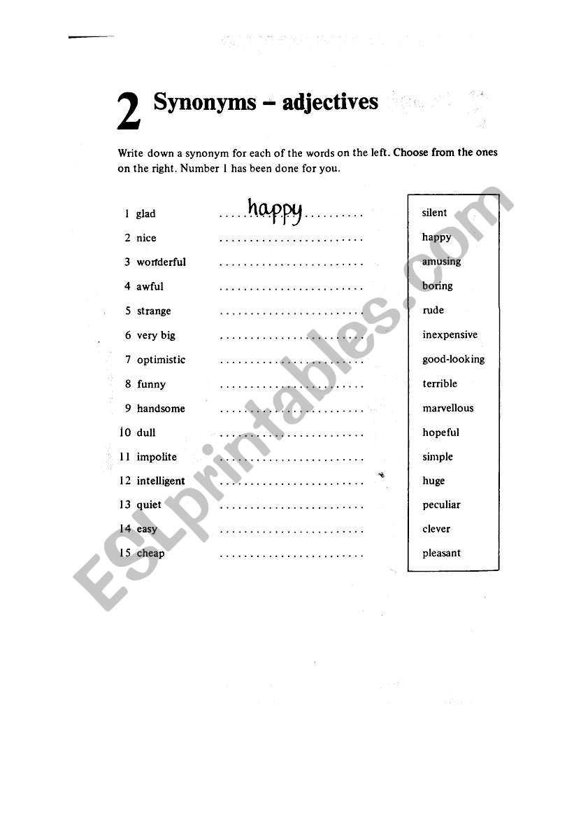 Synonyms - adjectives worksheet