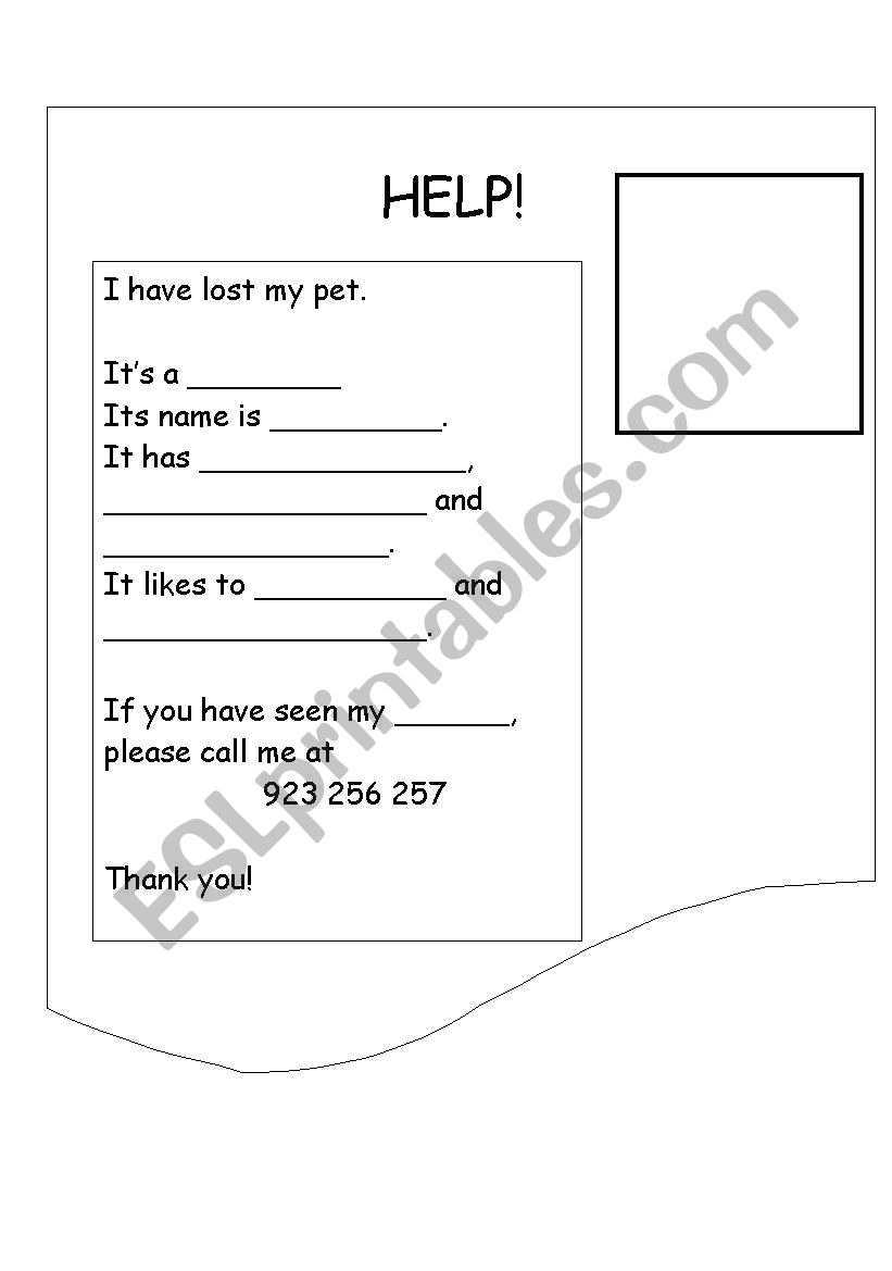 Lost pet worksheet