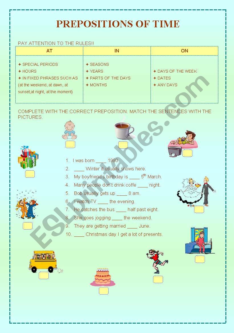 Prepositions of Time worksheet