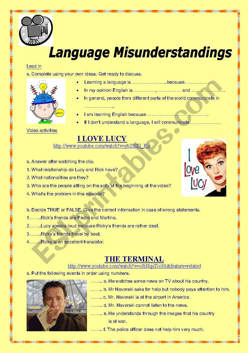 LANGUAGE MISUNDERSTANDINGS worksheet