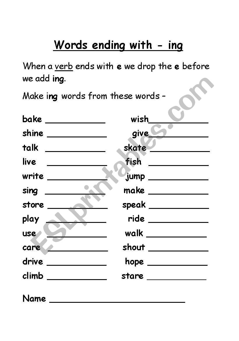 ending with ing worksheet