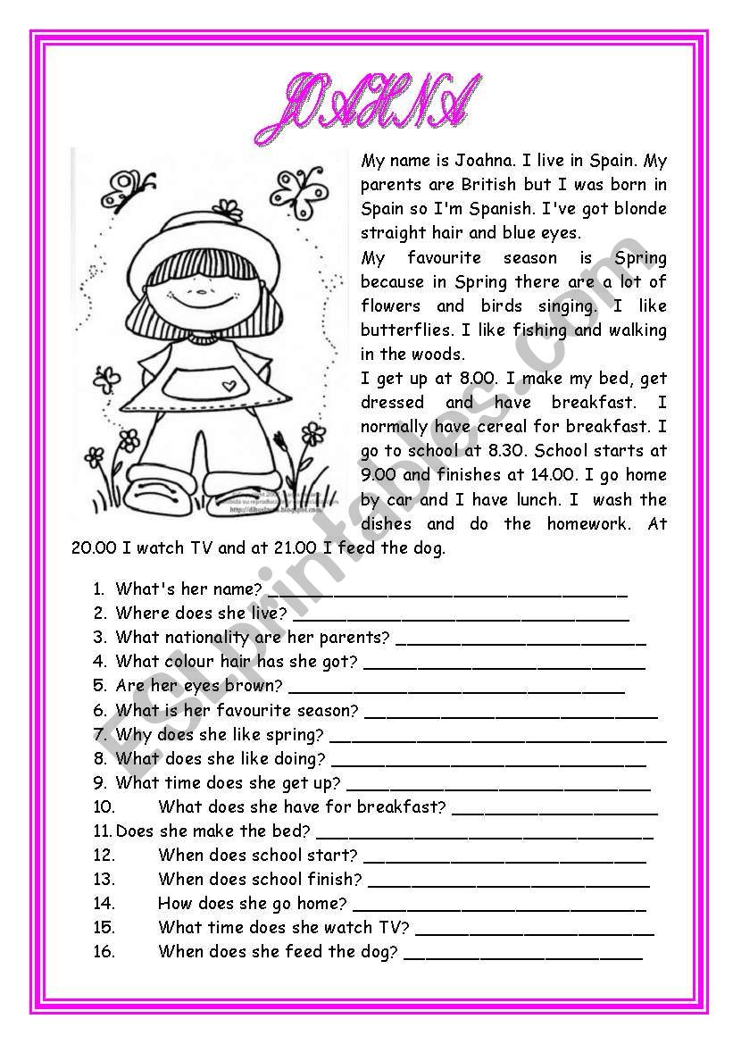 MY NAME IS JOAHNA worksheet