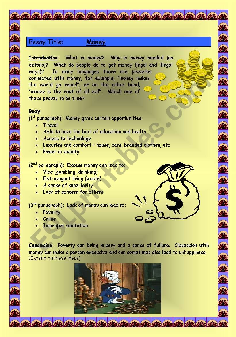 Essay Writing - Money worksheet