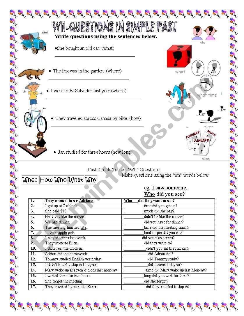 wh-question and simple past worksheet