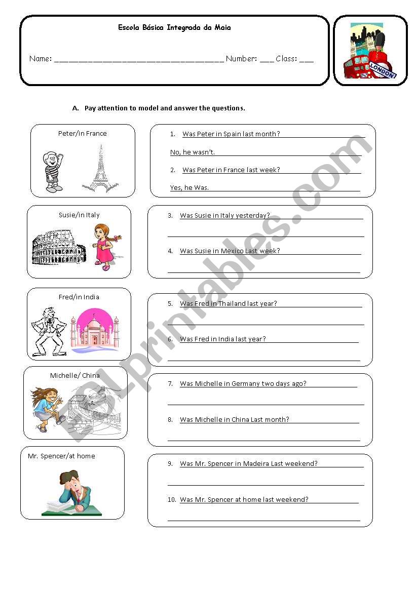 Past simple of to be worksheet