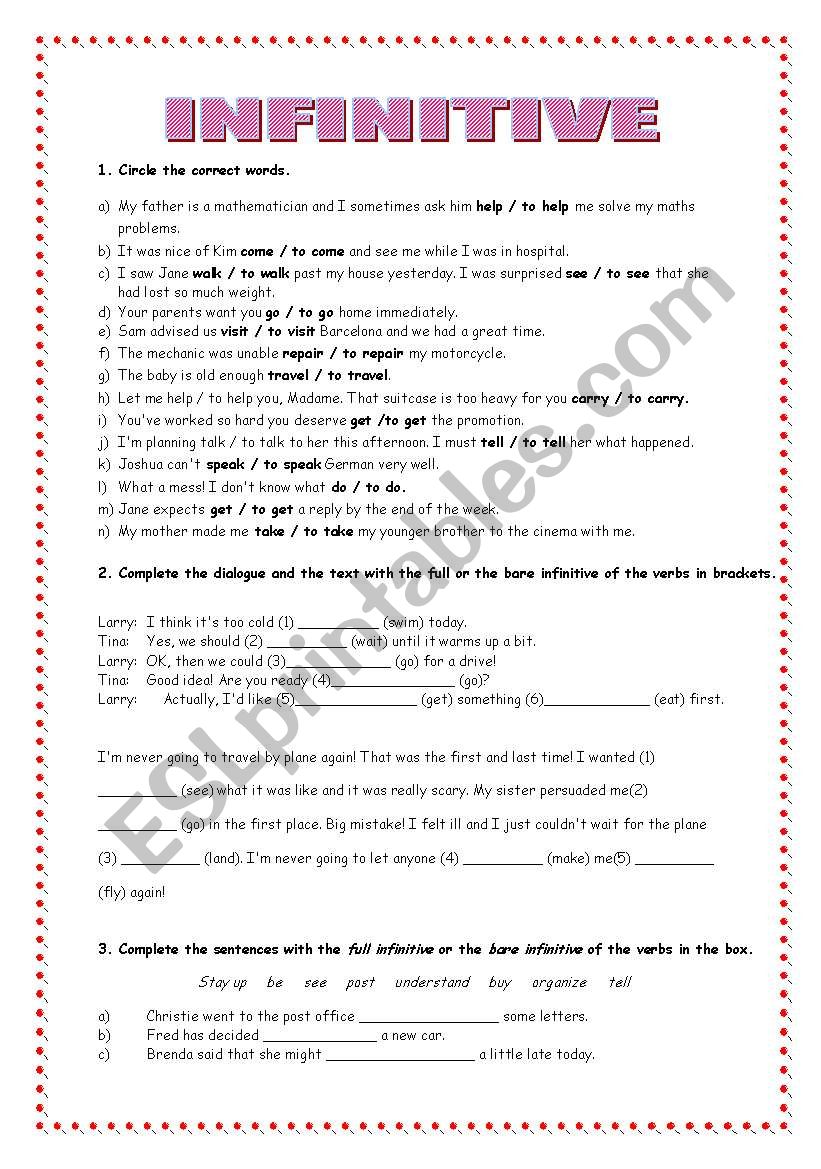 infinitive  worksheet