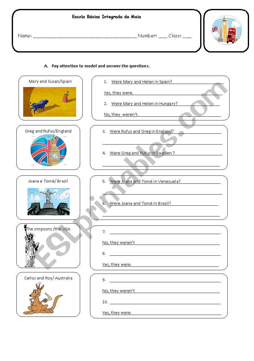 Past simple to be worksheet