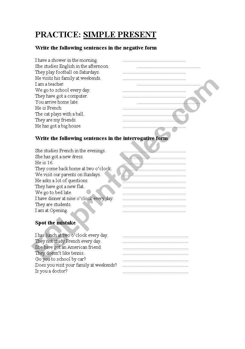 Simple present practice worksheet