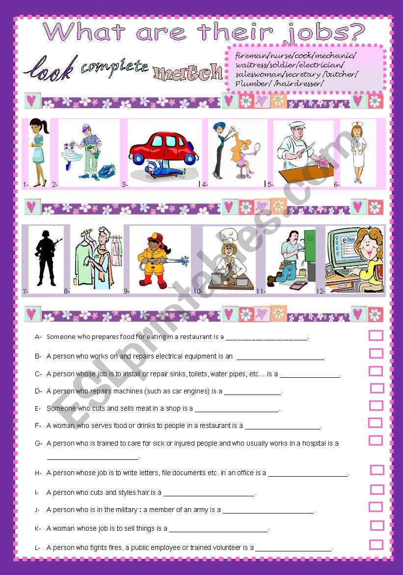 What are their jobs ? worksheet