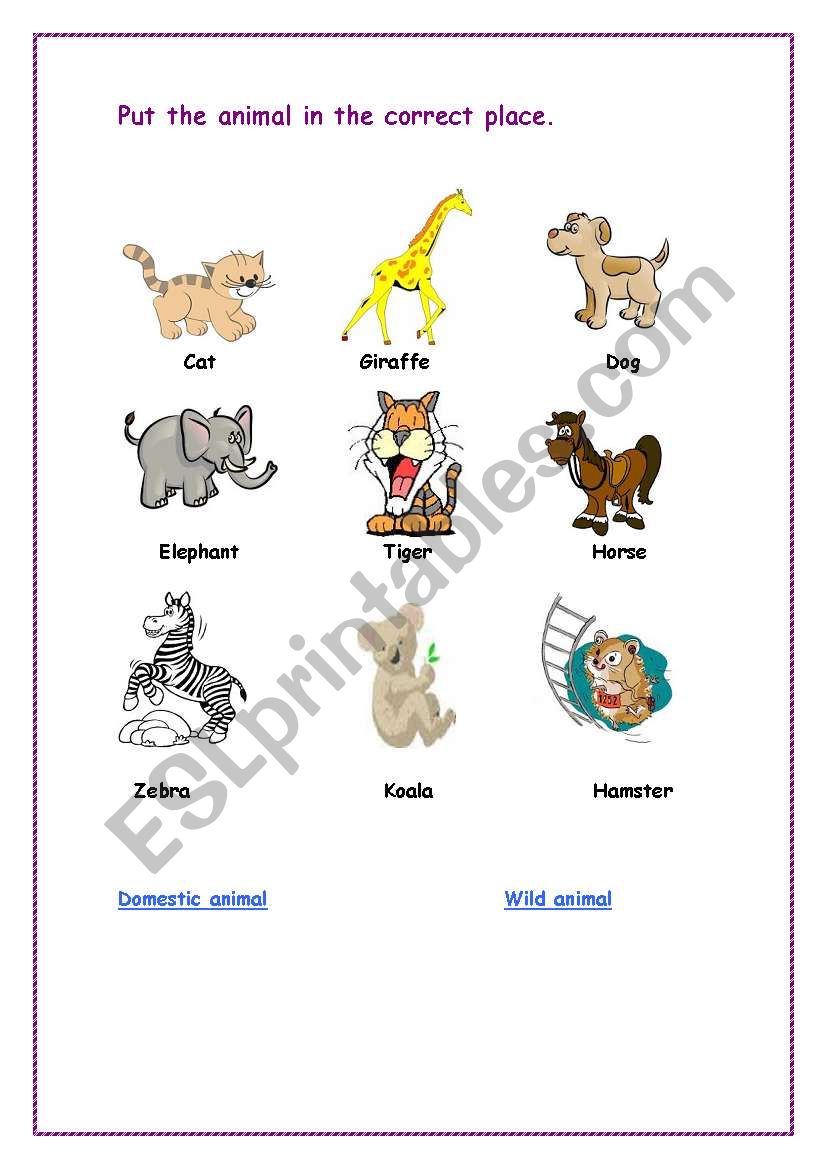 wild and domestic animals worksheet