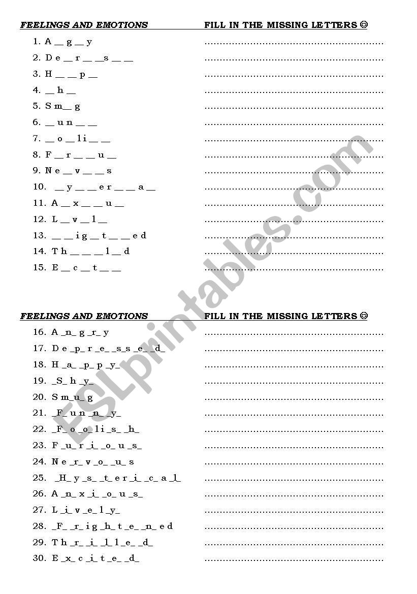 Feelings Emotions worksheet