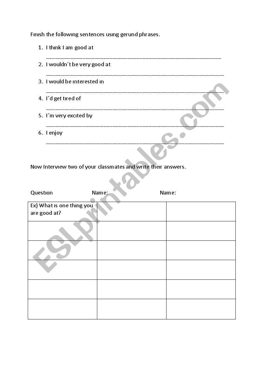 Using gerund phrases worksheet