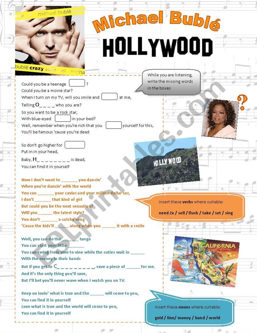 Michael Buble - Home song and nurser…: English ESL worksheets pdf