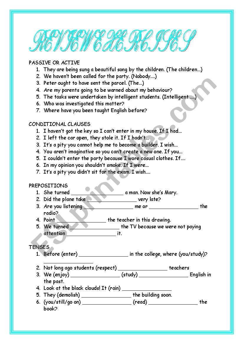 REVIEW EXERCISES PART 4 worksheet
