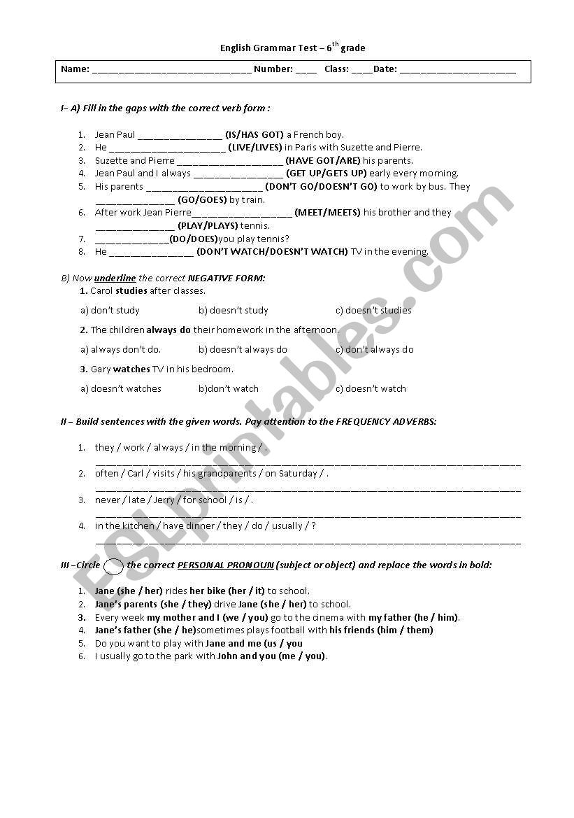 Grammar Worksheet worksheet