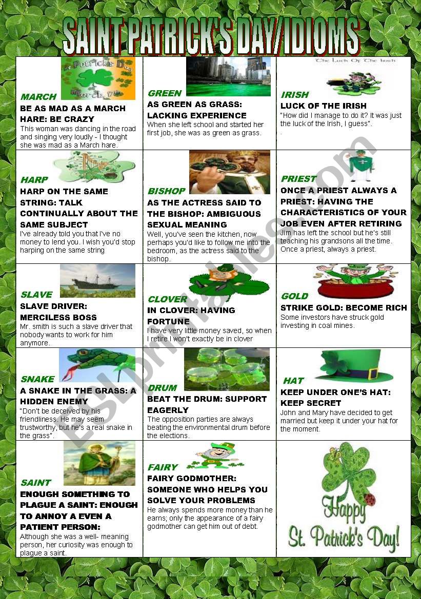 SAINT PATRICKS DAY/IDIOMS worksheet