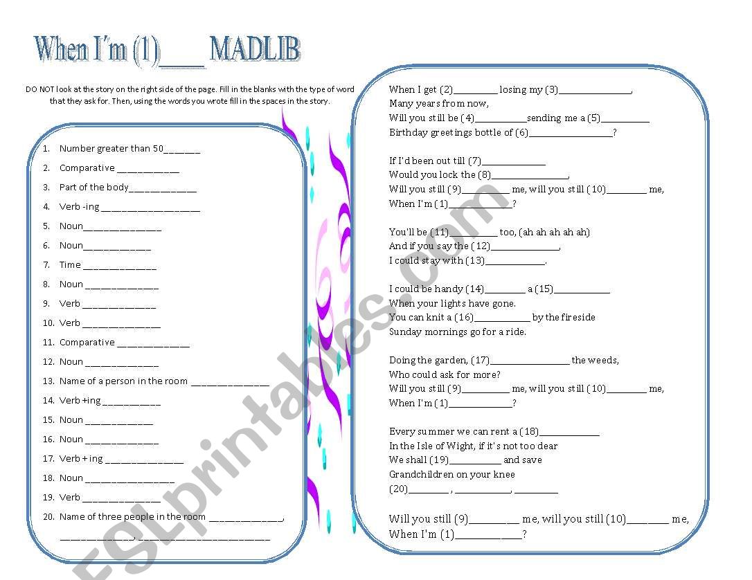 Mad Libs  worksheet