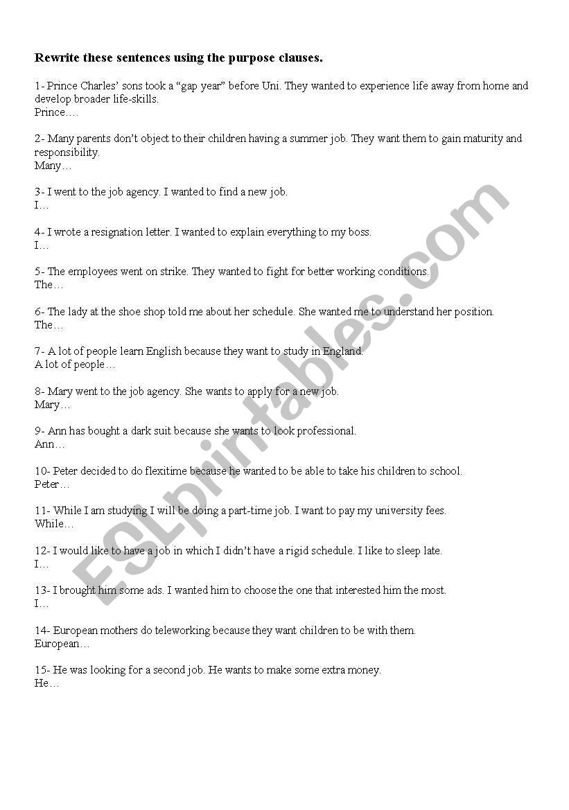 Purpose clauses worksheet