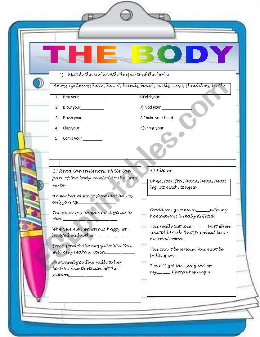 the body idioms worksheet