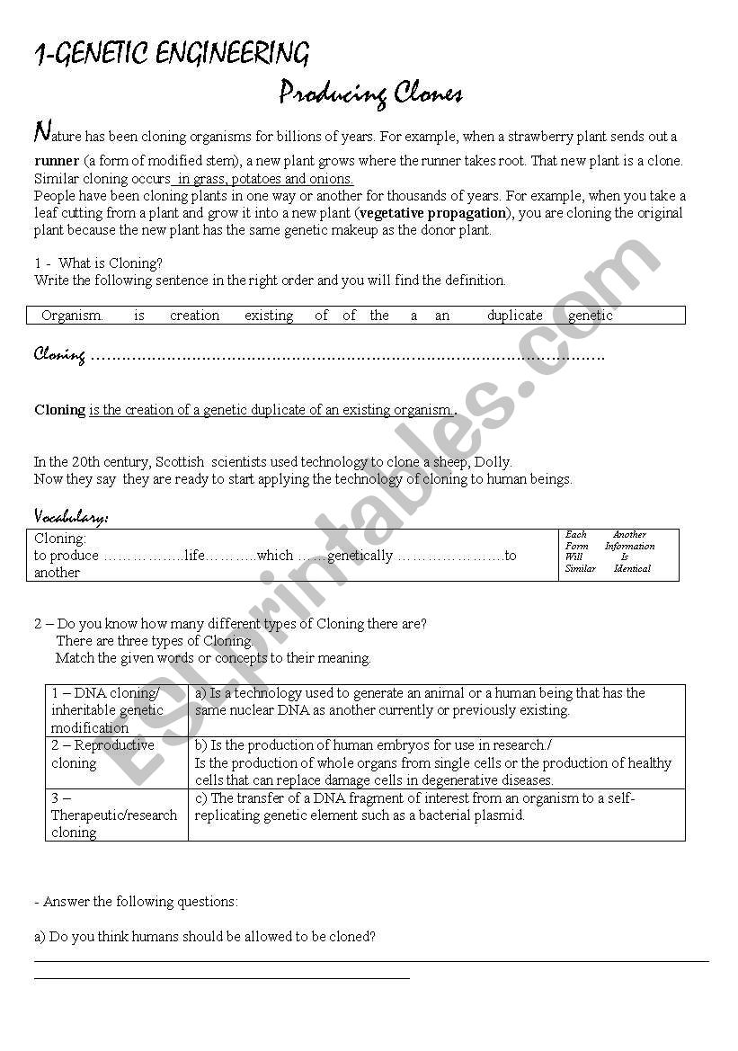 Genetic Engineering worksheet