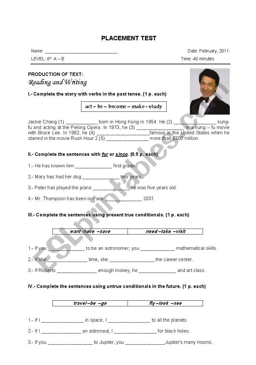 PLACEMENT TEST worksheet